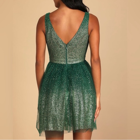 Lulus Ballerina Dream Dress Emerald Green Gold Medium Sparkle Sequin NEW - Picture 2 of 6